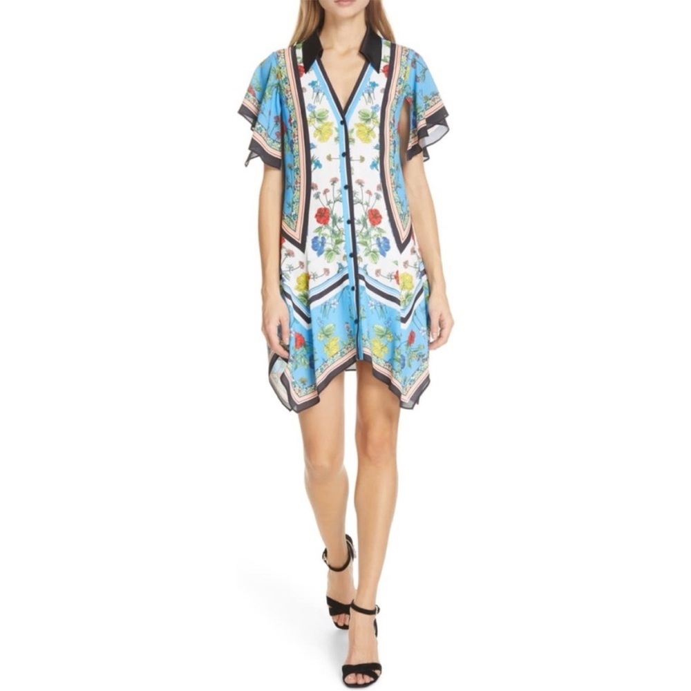 Alice + Olivia Conner Floral Scarf Handkerchief Floral Shirt Dress Size Medium - Picture 3 of 15
